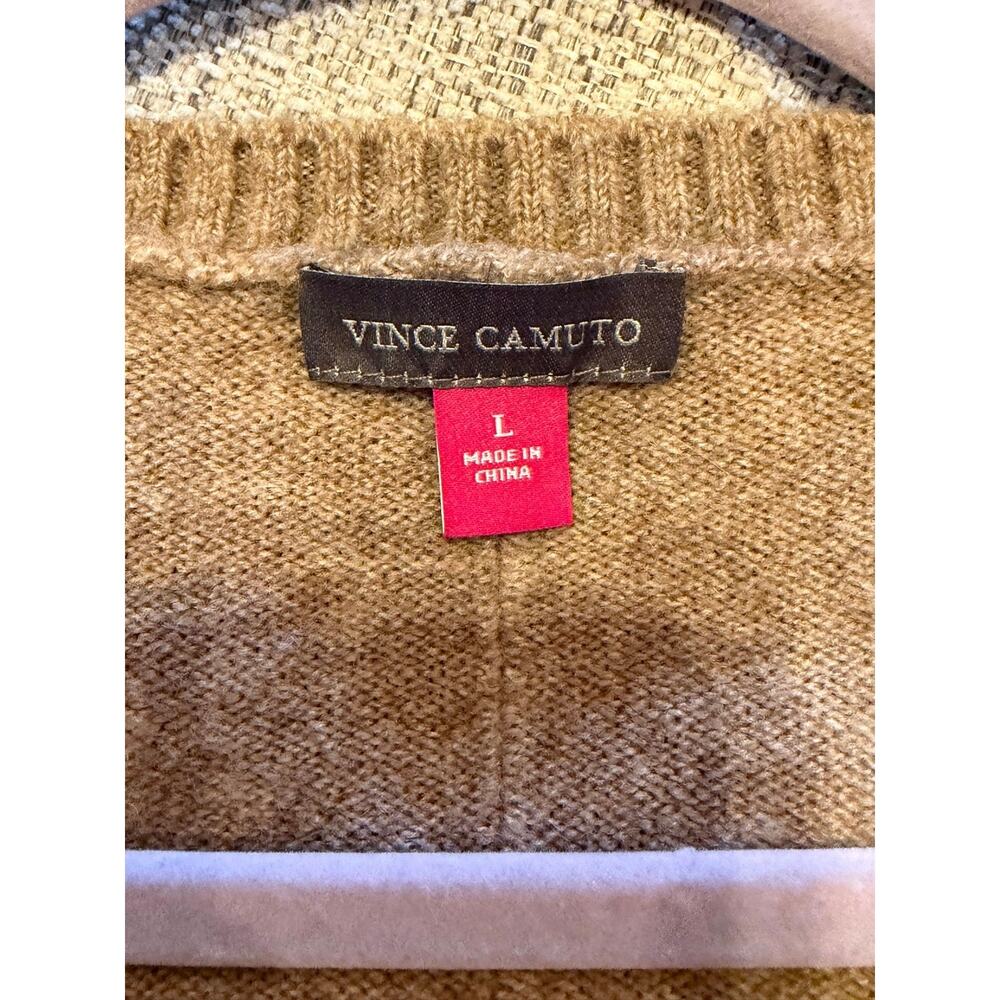 Vince Camuto Womens Large V Neck Sweater Taupe Exposed Seam Relaxed Pullover - Picture 7 of 8
